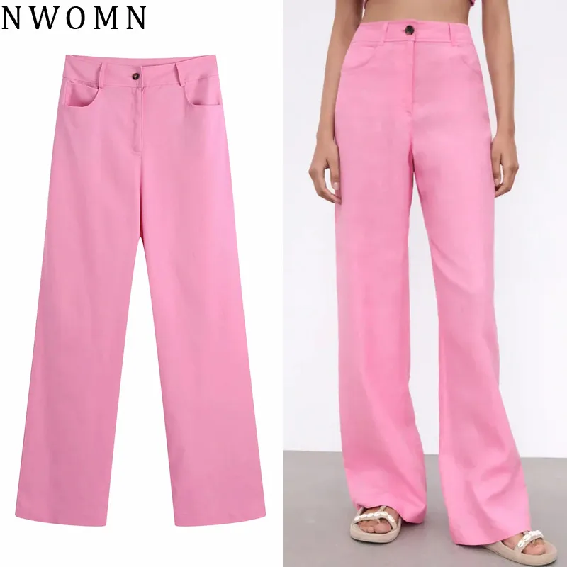 

NWOMN Za Wide Leg Pants Women Pink High Waist Pant Woman Wide Trousers Suits Fashion Streetwear Summer Casual Office Baggy Pants