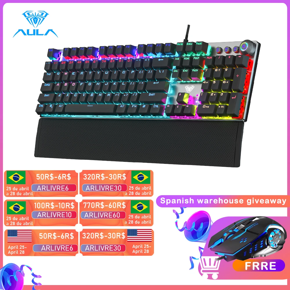 aula f2088 mechanical gaming keyboard anti ghosting 104 brown switch blue wired mixed backlit keyborad for game laptop pc free global shipping