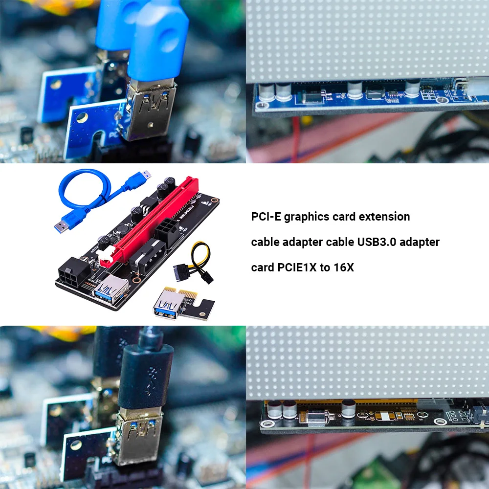 

6pcs/lot VER009 USB 3.0 PCI-E Riser VER009S Express 1X to 16X Extender Riser Adapter Card SATA 15pin to 6 pin Power Cable