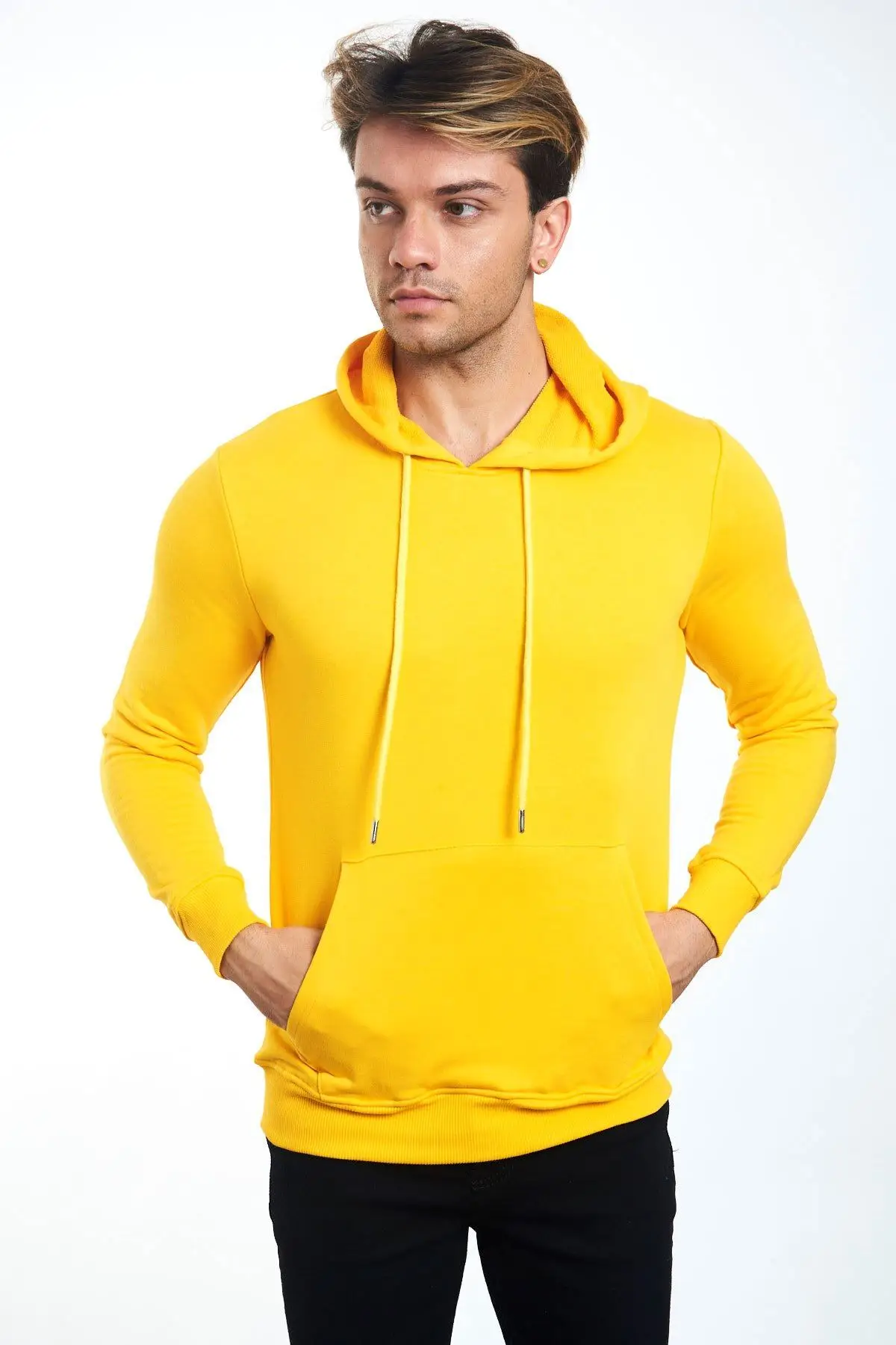 

Dark Yellow Men's Sweatshirt with Wool Inside Men's Fashion 2021 New Arrivals Hoodies Shirts made in turkey textile top quality