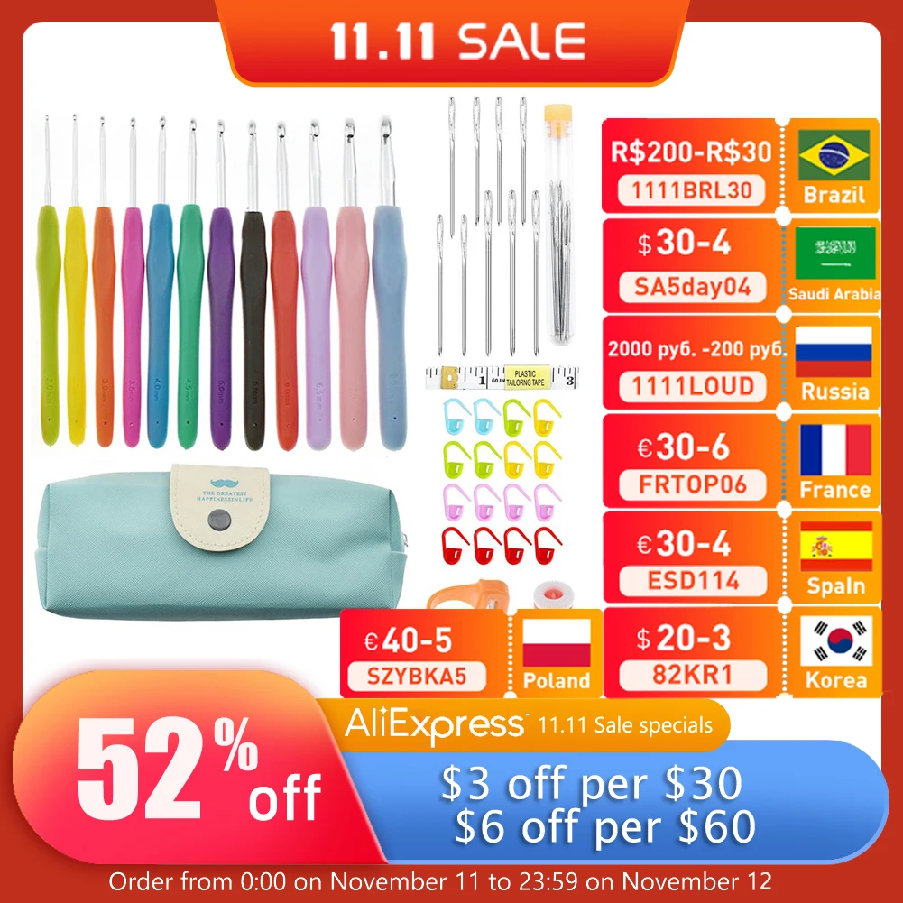 

Premium Crochet Hooks Set Soft-Touch Handle Smooth Touch Easy Operate Comfortable Grip Knitting Weaving Yarn Needle Set