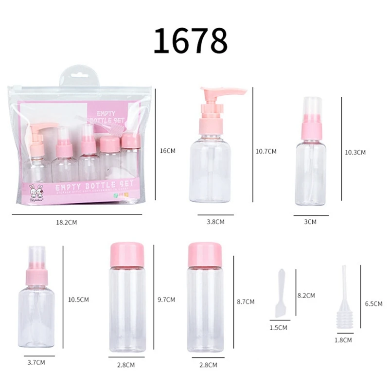 7pcs set 1 набор, портативный спрей, многоразовые бутылки, набор, пластиковый крем для лица, лосьон, контейнер для макияжа, для дома, путешествий, пустые бутылки с распылителем - Цвет: 7pcs set