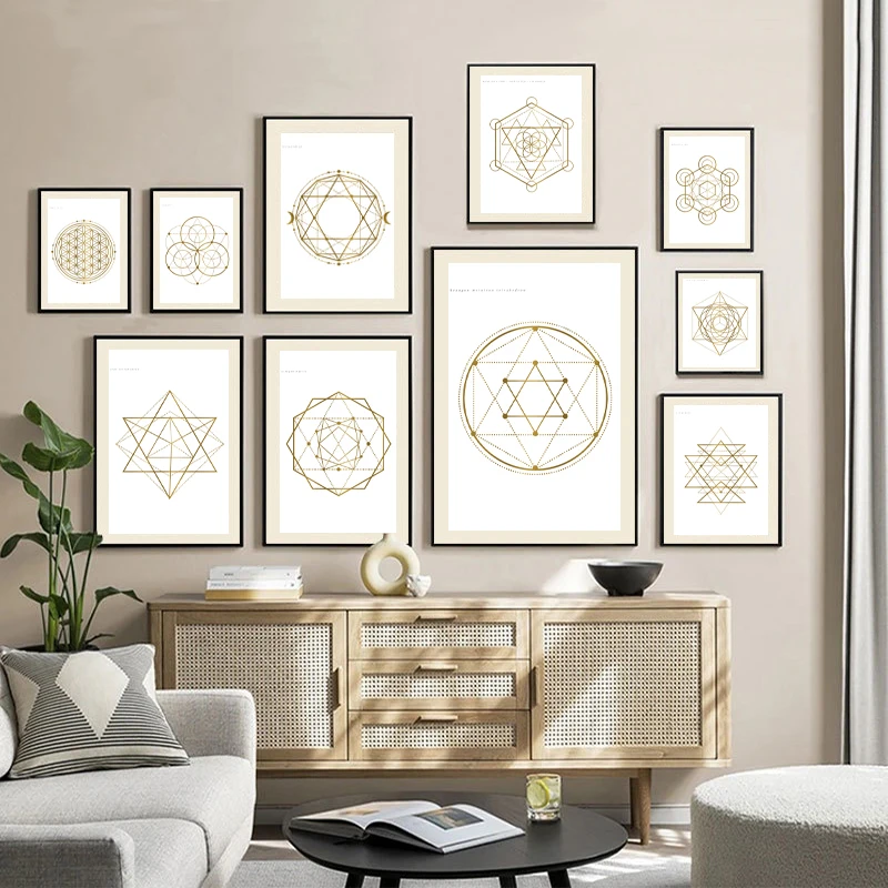 Золотые абстрактные священные геометрические узоры плакаты и принты фрукты