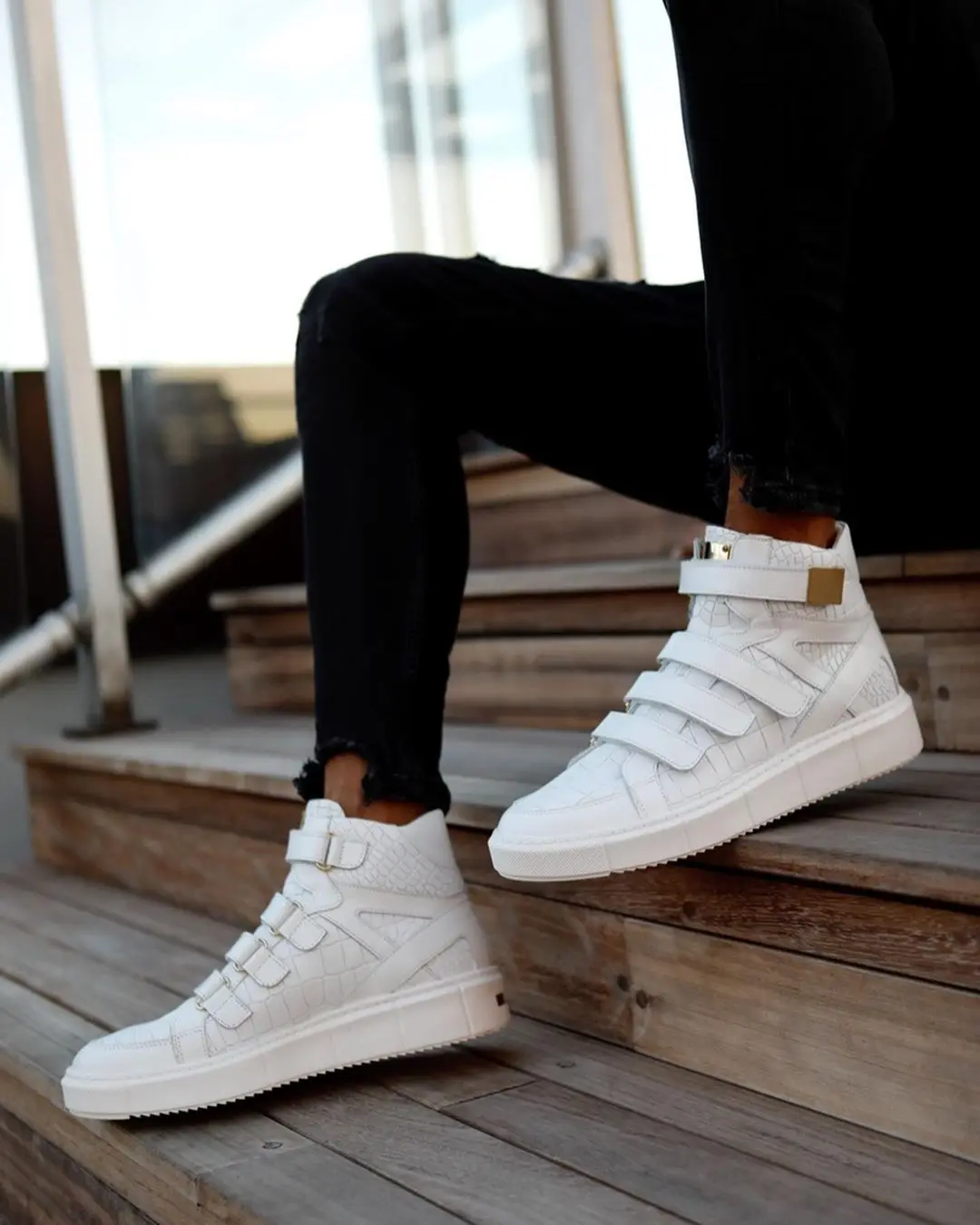 

100% Genuine Leather Casual Style Men Shoes Handmade Comfortable Durable-13714 WHTE CROCO
