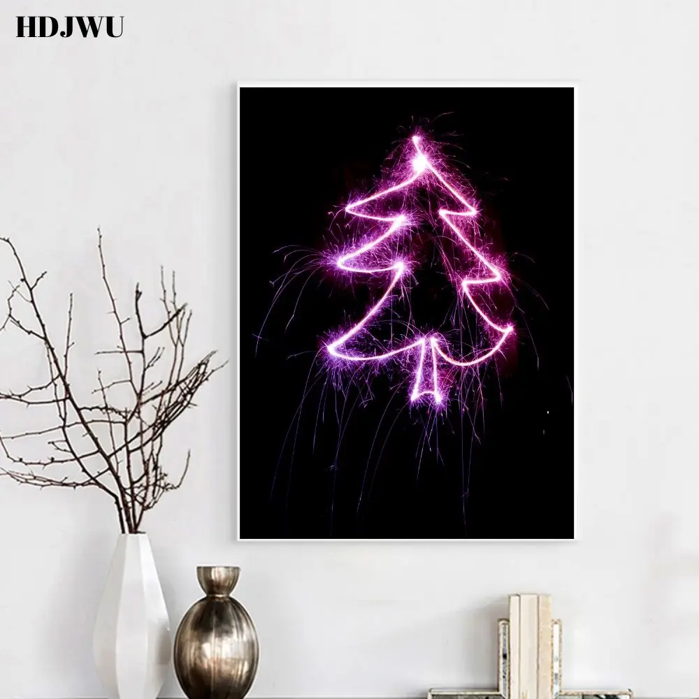 Розовый светильник с рождественской елкой Настенная картина печать Плакаты для