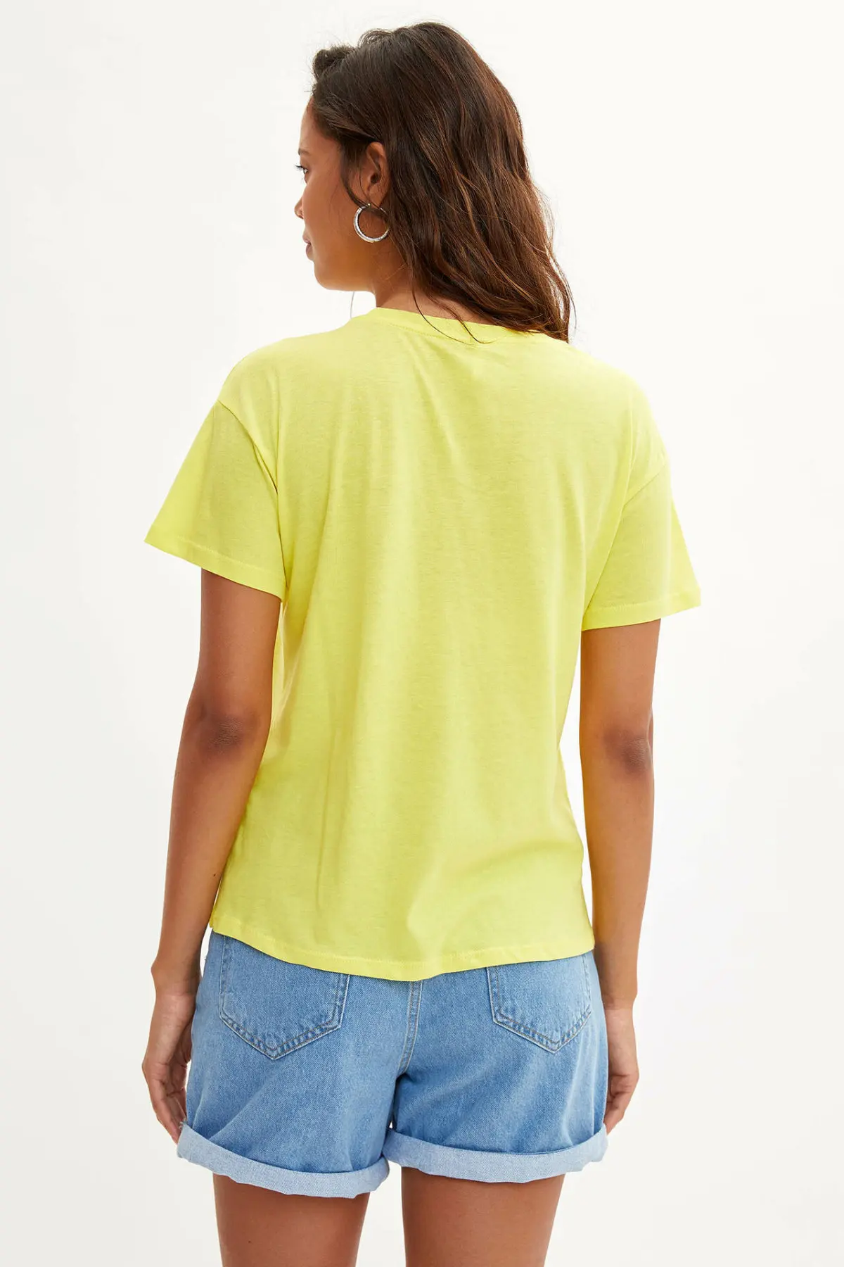 DeFacto женские летние футболки женская желтая футболка с буквенным принтом