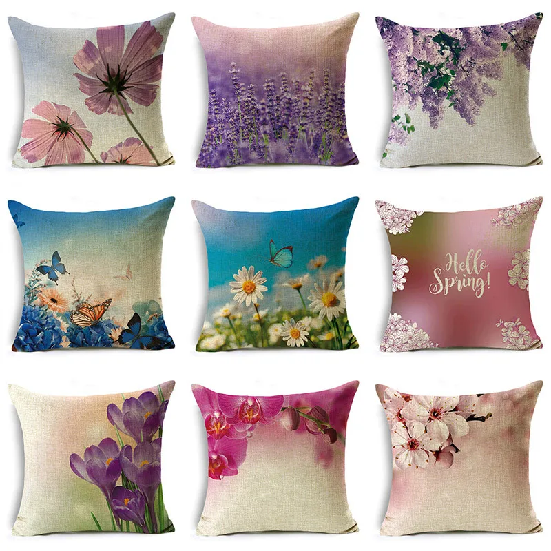 

Pillowcase with Flower Series Pattern Square Linen 40cm/45cm and 50cm Living Room Sofa Decoration Cushion Cover