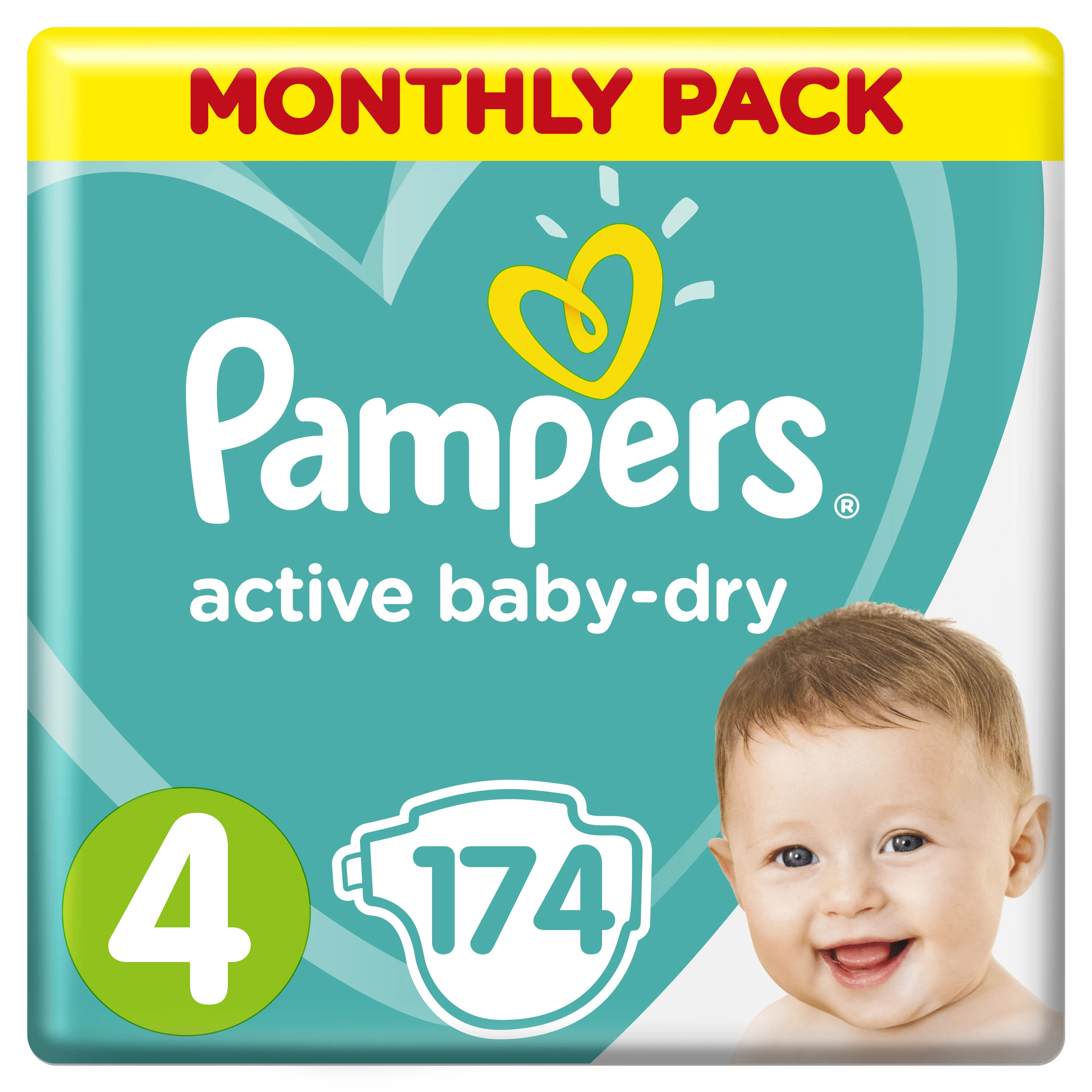 Подгузники Pampers Active Baby-Dry 9–14 кг, размер 4, 174шт