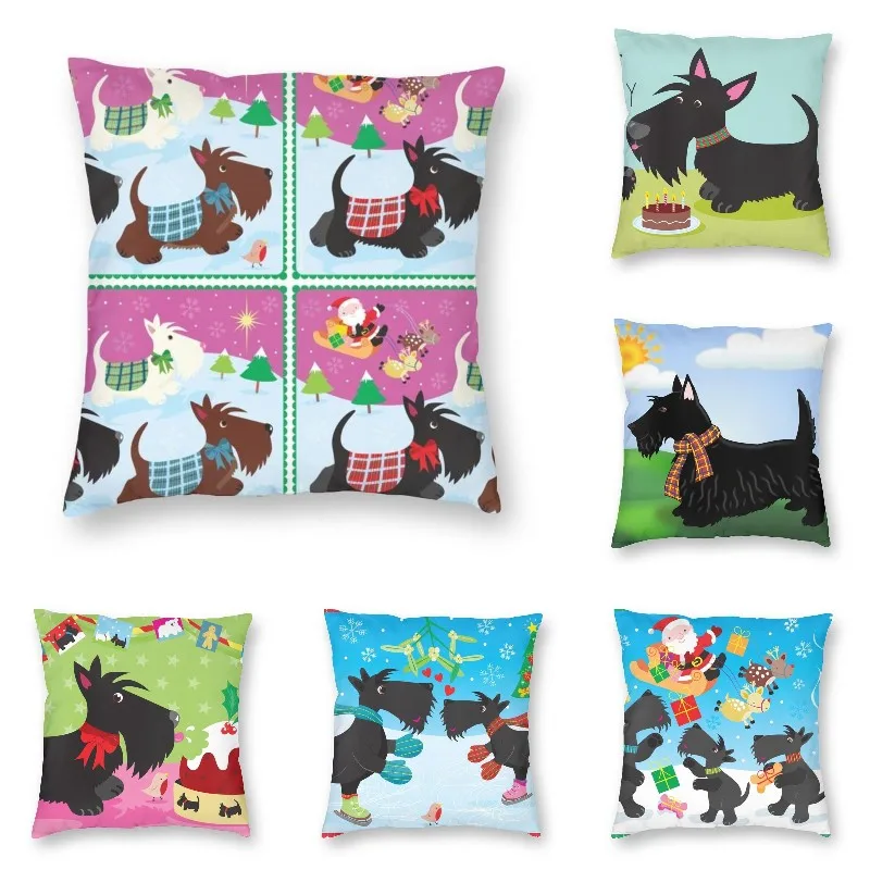 Soft We Three Scottie Throw Pillow Case Home Decor Custom Pet Scottish Terrier Dog Cushion Cover 45x45cm Pillowcover for Sofa