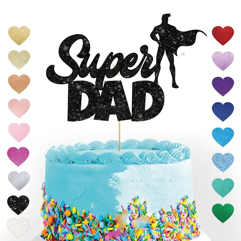 

customised Super Dad glitter cake topper personalised cake topper Father's Day best dad daddy superhero Party Decorations
