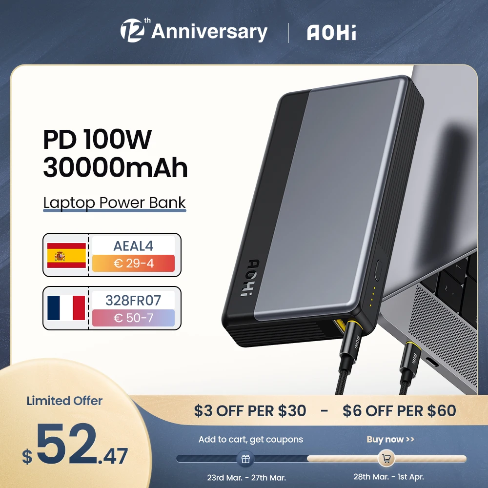 Aohi 30000mAh USB-C PD 100W