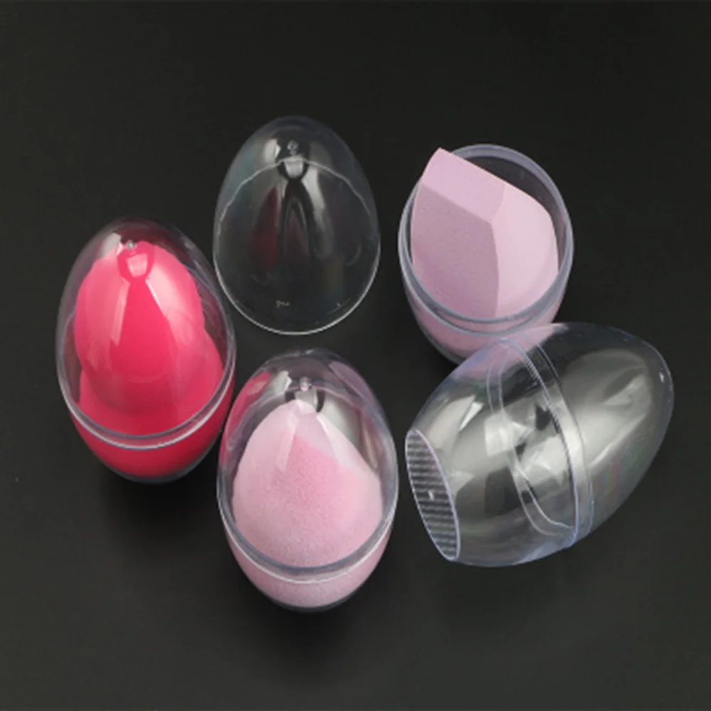 2PCS Egg Shaped Puff Holder Stand Beauty Makeup Powder Puff Storage Box Transparent Empty Cosmetic Case Travel Accessories