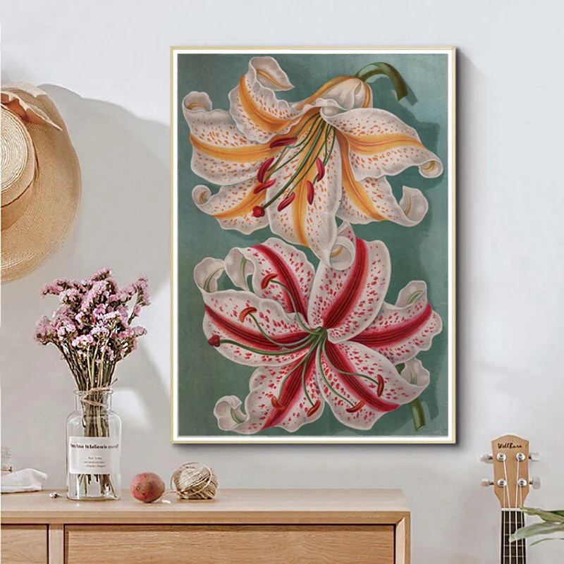 Антикварная вещь викторианский Lilium Auratum принты горная Лилия иллюстрация плакат в