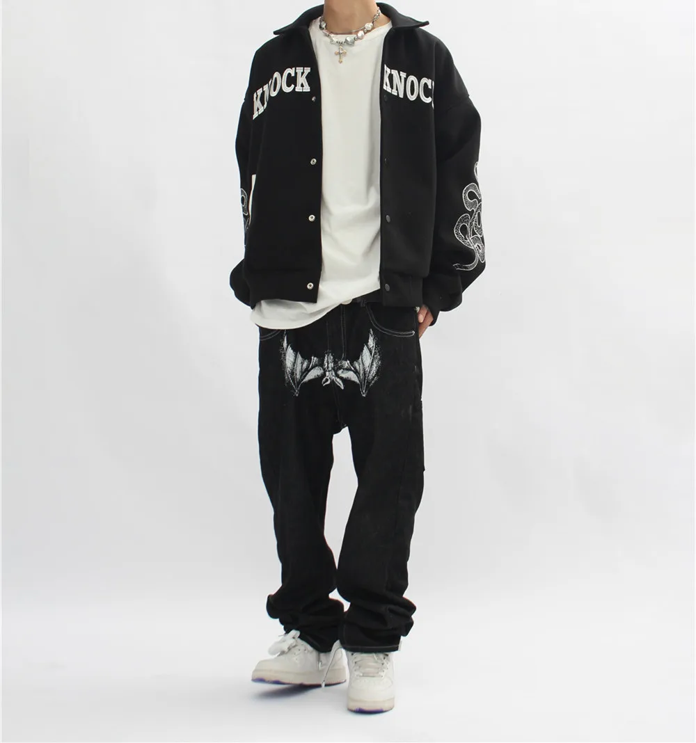 Spring Print Baggy Trousers Jeans Men Fashion Clothes Y2K Hip Hop Vintage Streetwear Harajuku Denim Wide Pants Plus Size Bottoms