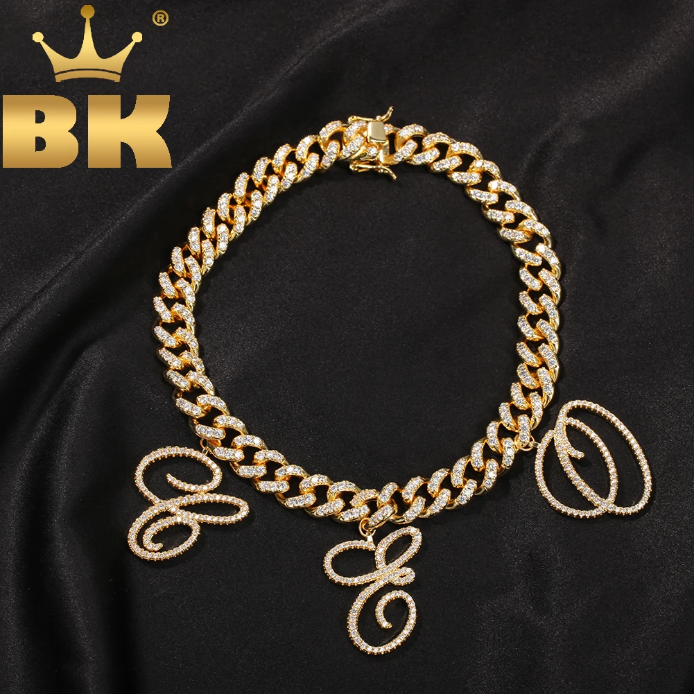 Блинг KING Цепочки и ожерелья DIY A-Z курсив письмо мужские 12 мм льдом S-Link Майами