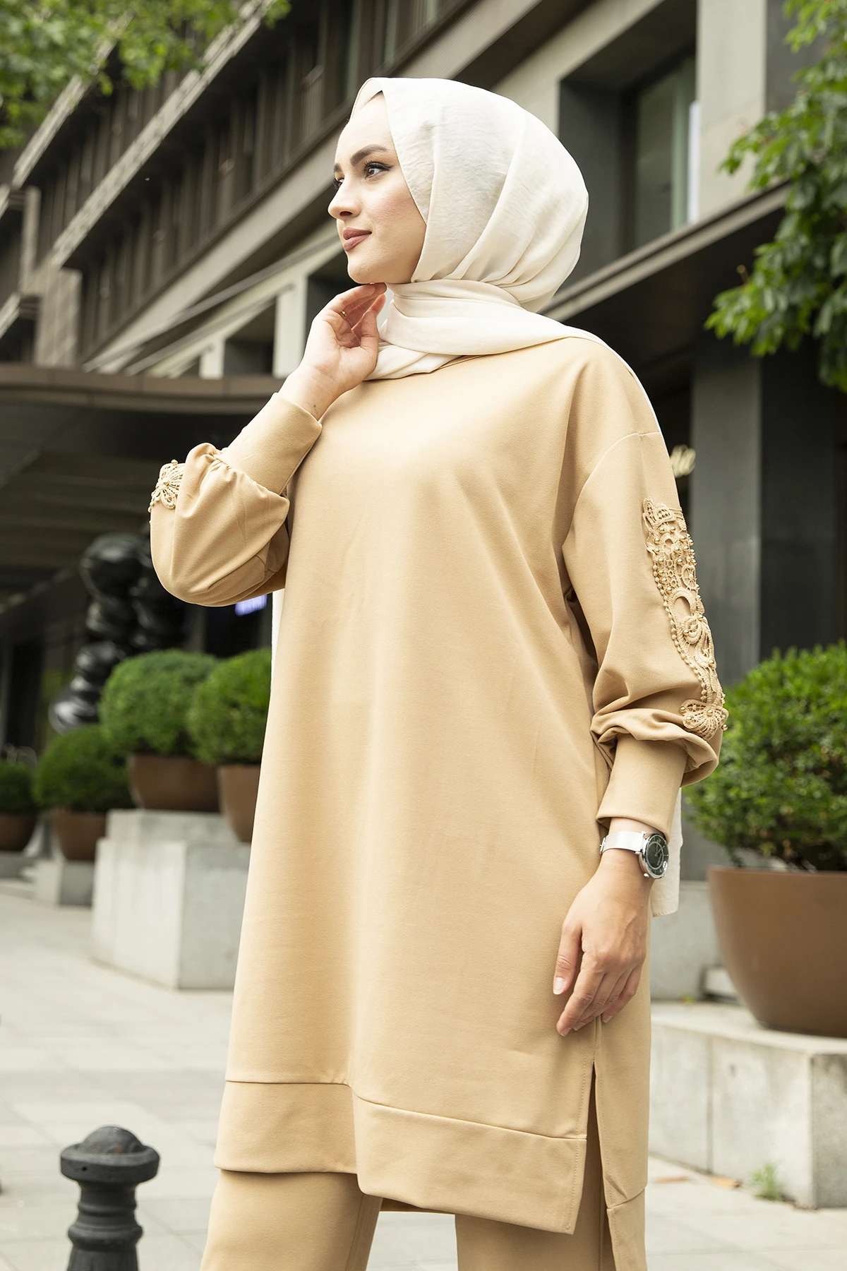 

Sleeve Lace Detailed Set Woman Islamic Wear Muslim Dress Fashion 2 colours