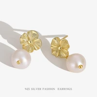 ladies fashion jewelry s925 silver temperament design flower shaped baroque pearl stud earrings for women