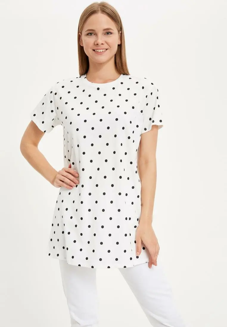 DeFacto Модные женские футболки в горошек с короткими рукавами повседневные