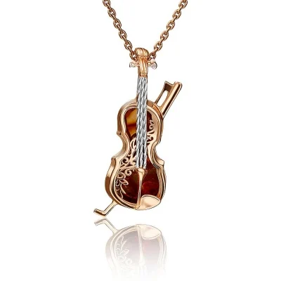 ЮЗ ПЛАТИНА Подвеска Скрипка с янтарем из красного золота | Украшения и аксессуары