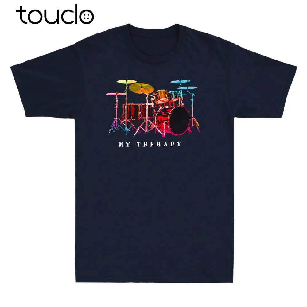 

Funny Drumming Drum Set My Therapy Drummer Vintage Men T Shirt Cotton Black Tee