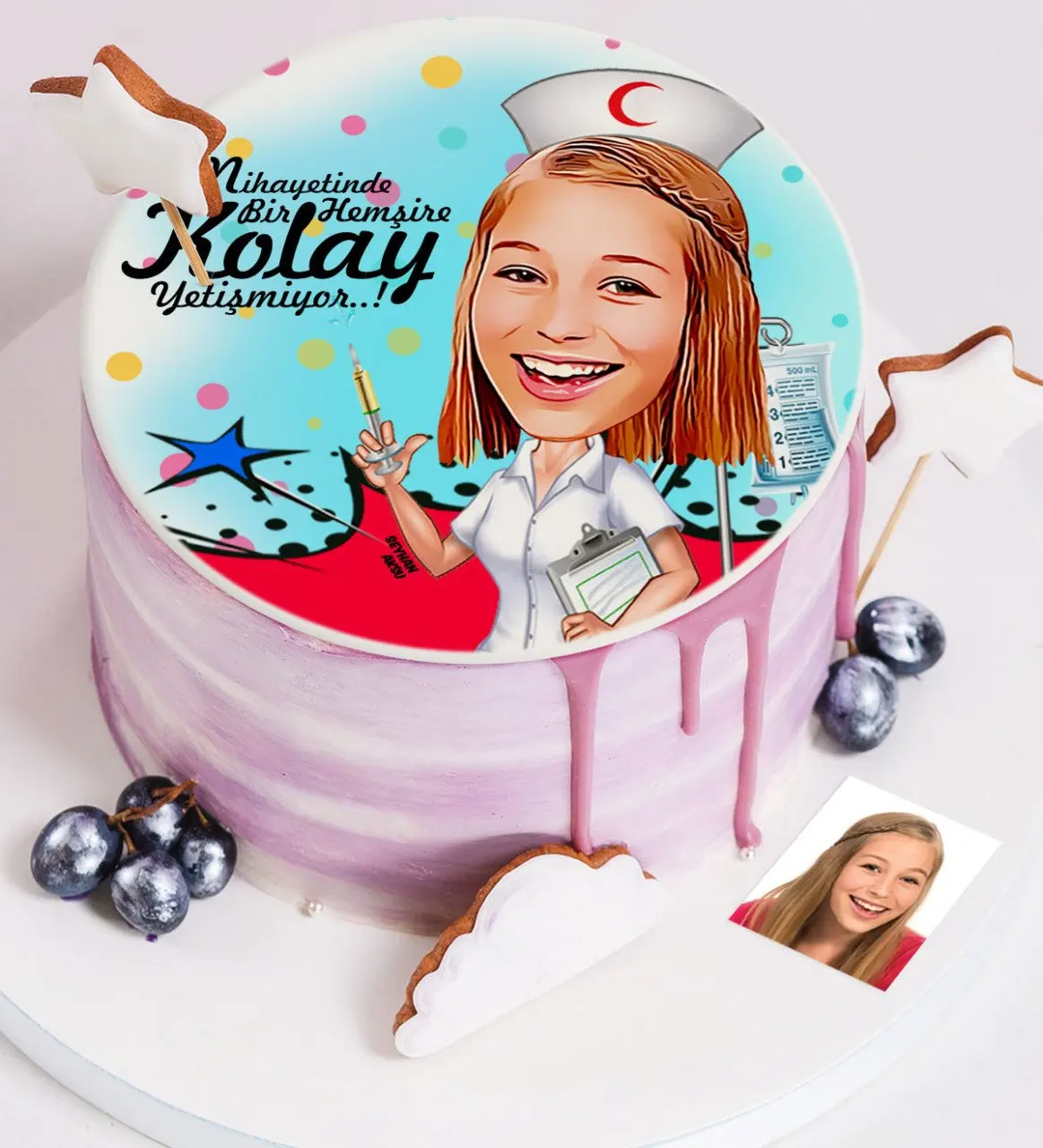 

Персонализированный медсестринский мультяшный Печатный возрастной торт для съедобной сахарной бумаги-2