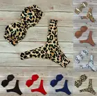 Женский леопардовый однотонный топ-бикини с открытыми плечами и змеиной кожей + сексуальные треугольные трусики с высокими штанинами, купальник, пляжные бикини, наборы