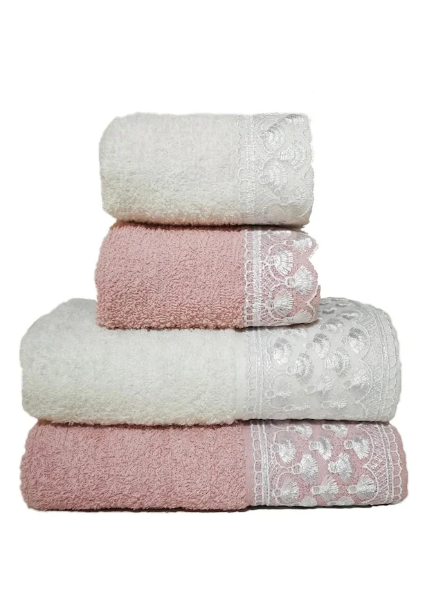 

For Home azeli 100 Cotton Giprl 4 Piece Towel Set Pink-Cream 423096199