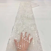 sinya bridal wedding nigerian white crystal luxury sequins heavy handmade beaded lace fabric embroidery french tulle laces