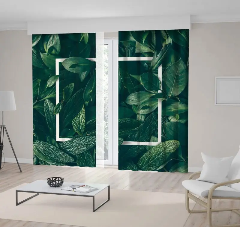 

Curtain Leaves and Frame Summer Tree Plants Foliage Nature Theme Artwork Green