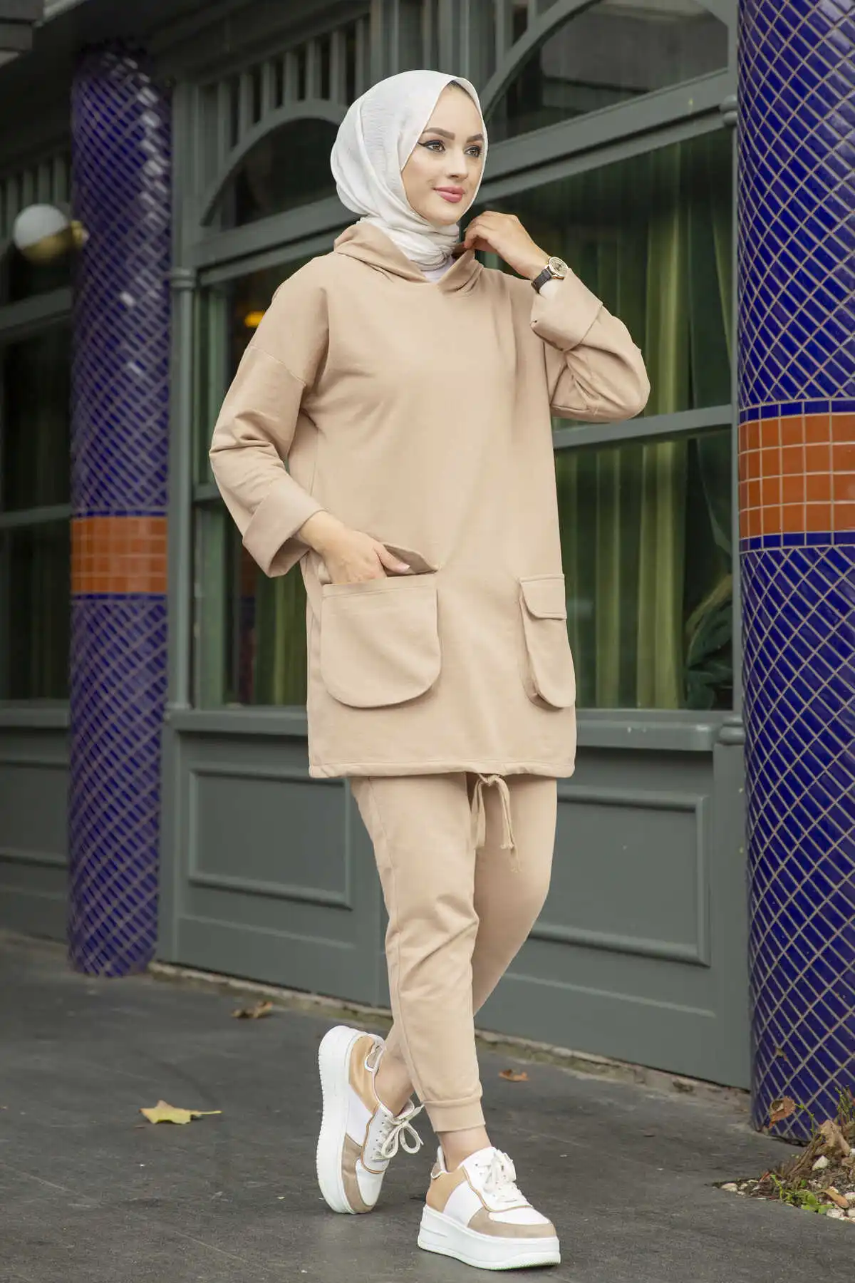 Hijab двойной костюм с капюшоном Турция Дубай мусульманская абайя Solit туника платья