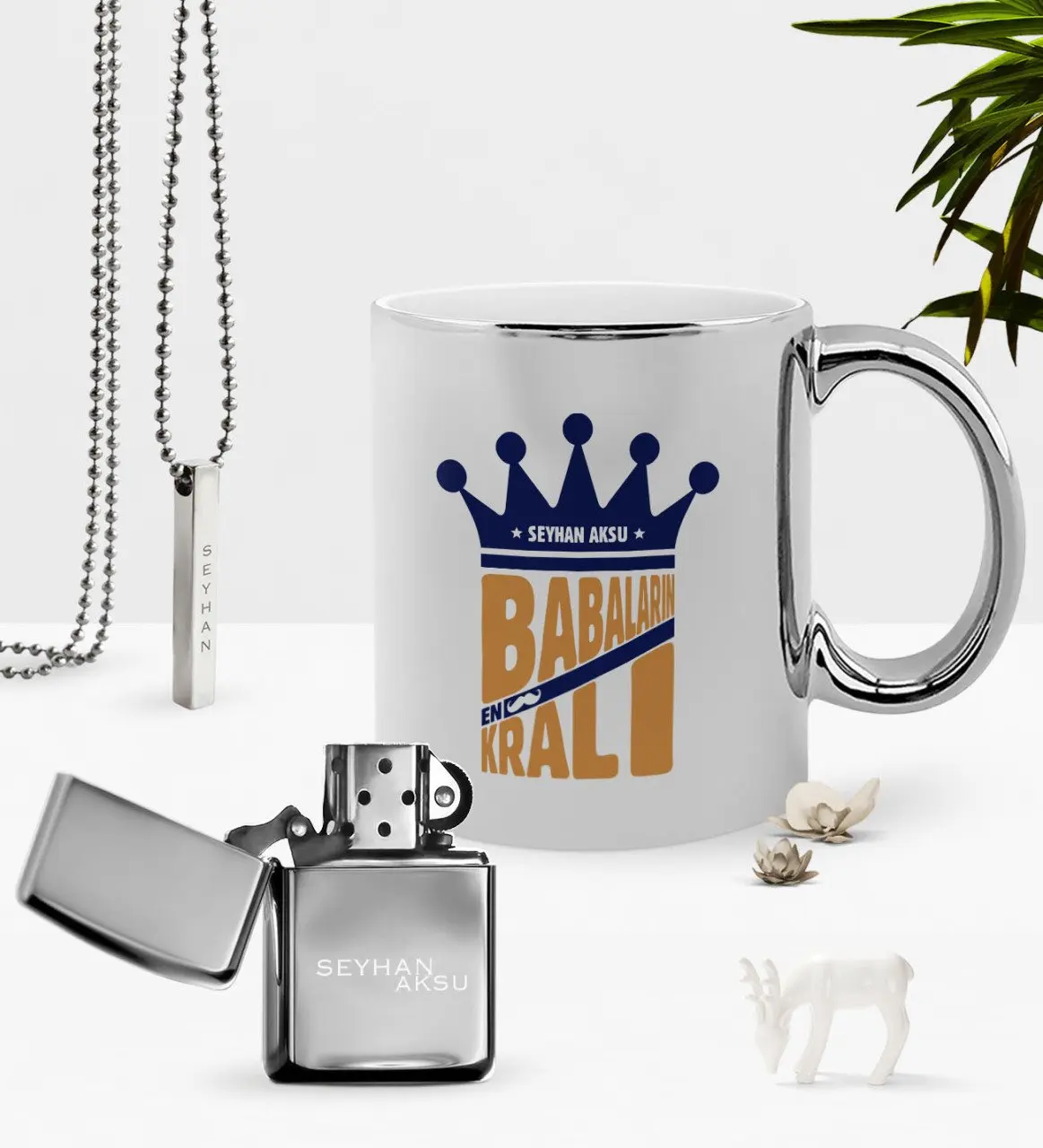 

Personalized Babaların The King Of Chrome Mug Gasoline Lighter Pendant Set