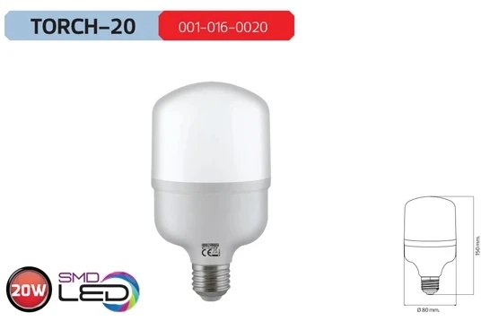 

4 PCS of Horoz Torch 20 Watt SMD Led Light Bulb E-27 6400K Light 20W E27 Screw Lamp, Whosale Lot
