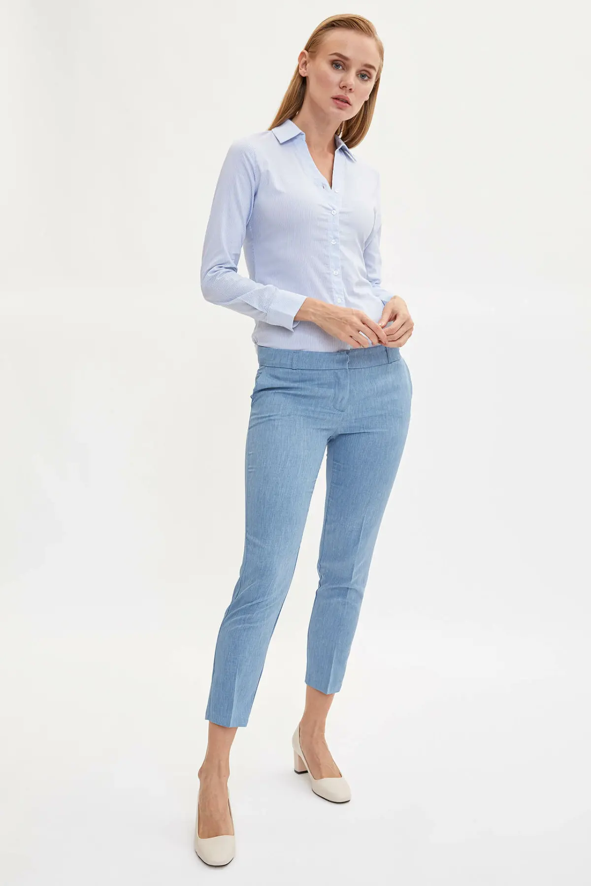 DeFacto Женская модная рубашка с воротником лацканами тонкий пуловер Повседневная