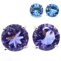 9x9mm lovely created color changing alexandrite topaz real ruby emerald blue sapphire for girls silver stud earrings wholesale