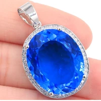34x21mminfinity anniversary big gemstone 22x18mm created violet tanzanite cz for womans dating silver pendant eye catching