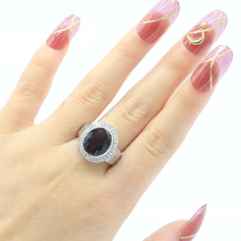 

20x17mm Delicate Fine Cut 5.5g Purple Amethyst Women Daily Wear Eye Catching Silver Rings Wholesale