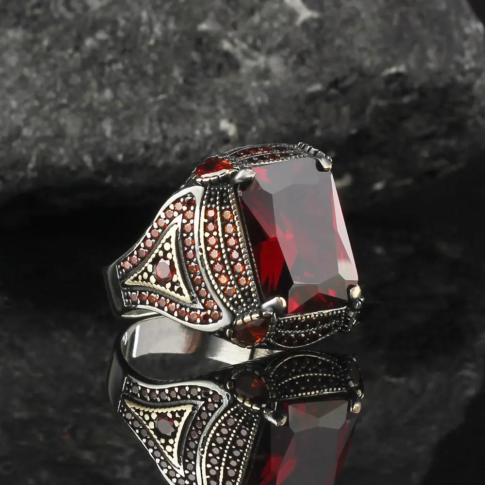 

men's silver rings 925 Original With Red Zircon Stone, Ring Stamped With Silver 925, All Sizes Are Available