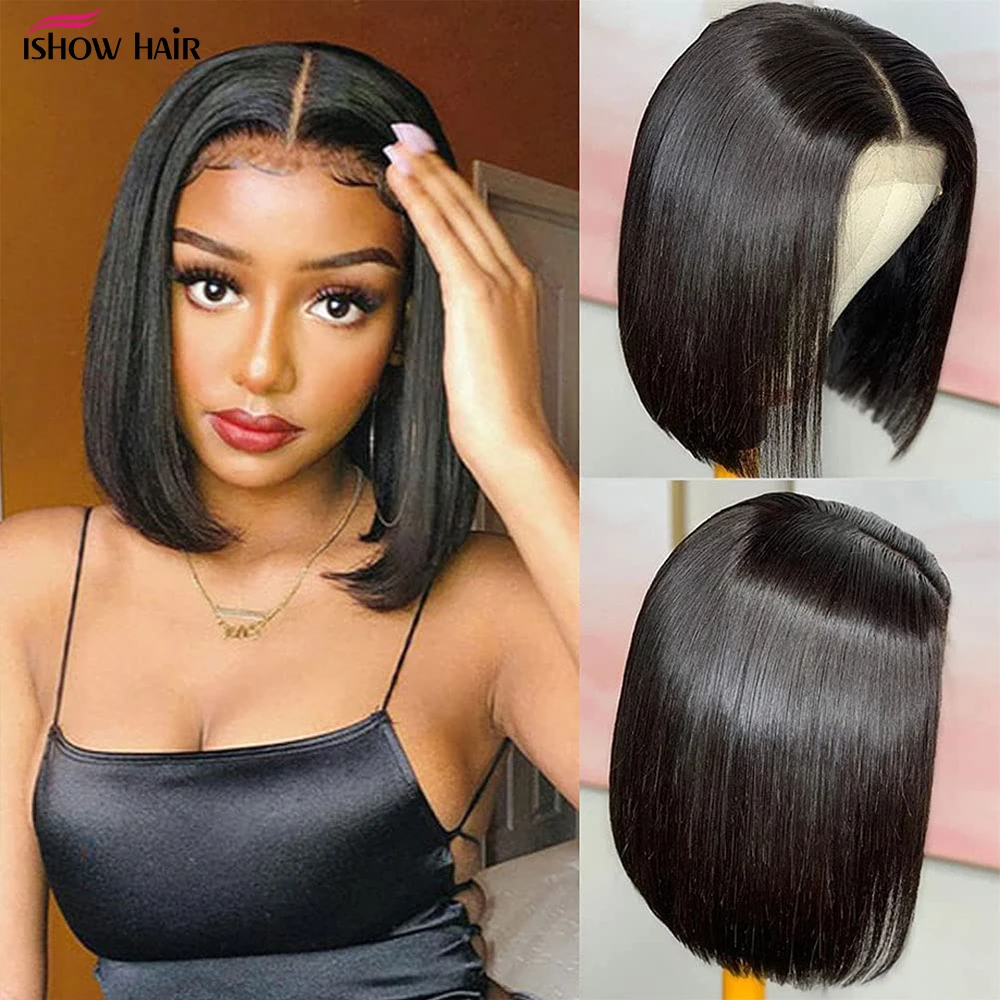 

Ishow Blunt Cut Bob Wig 13x2 Short Lace Front Human Hair Wigs Brazilian Straight Bob Wigs With Baby Hair Lace Frontal Bob Wig