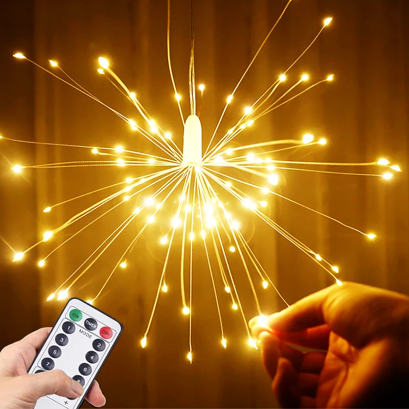 

String Lights Firework 120 LED 8 Mode Explosion Star Copper Silver Wire Fairy Decoration Lamp Remote Control Garden Home Lamp