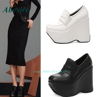 2022 new platform ankle boots square toe platform wedges pumps leather shallow super high heels spring women shoes big size sexy