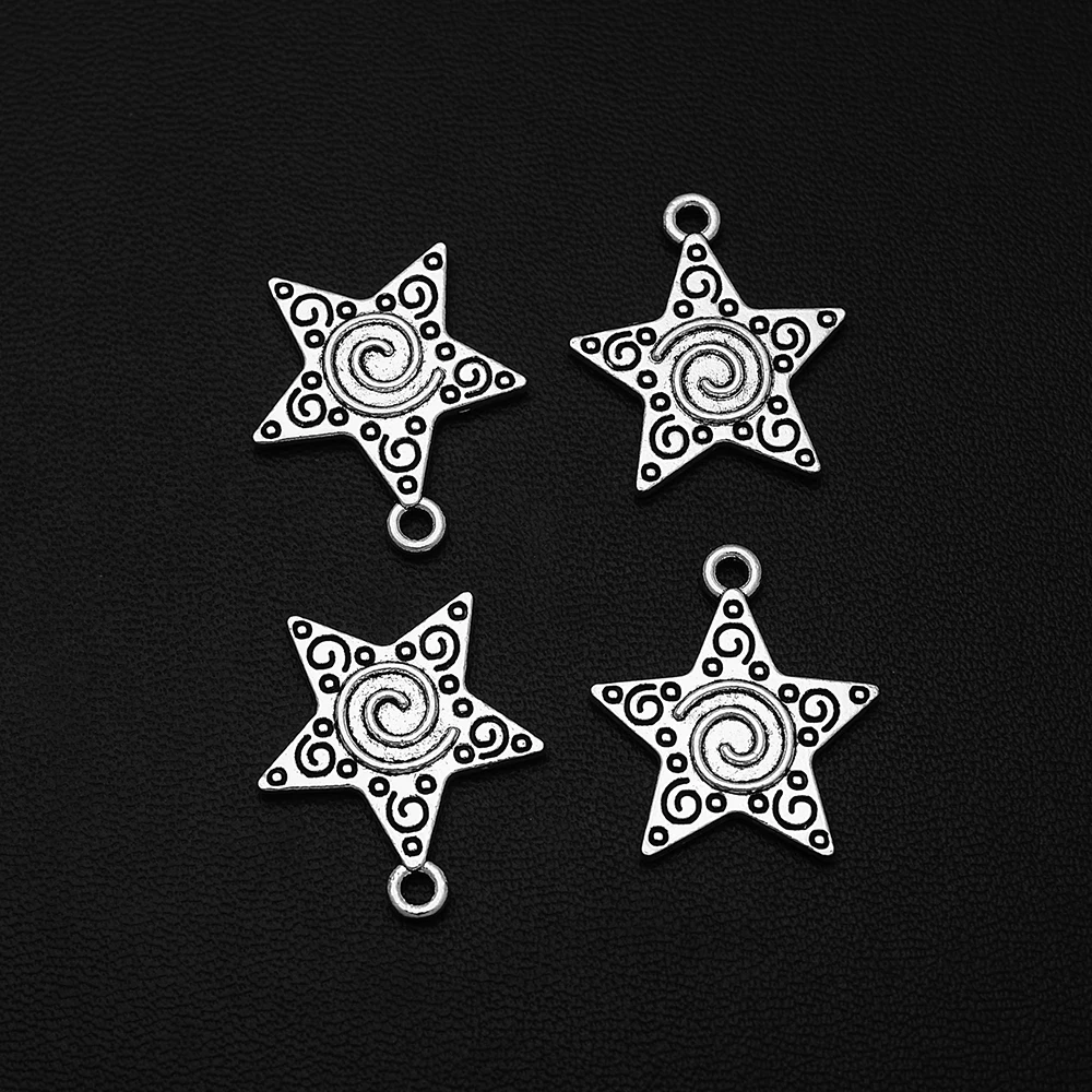 

25pcs/Lots 20x22mm Antique Silver Plated Star Charms Spiral Swirl Pendants For Diy Necklaces Jewelry Making Supplies Accessories
