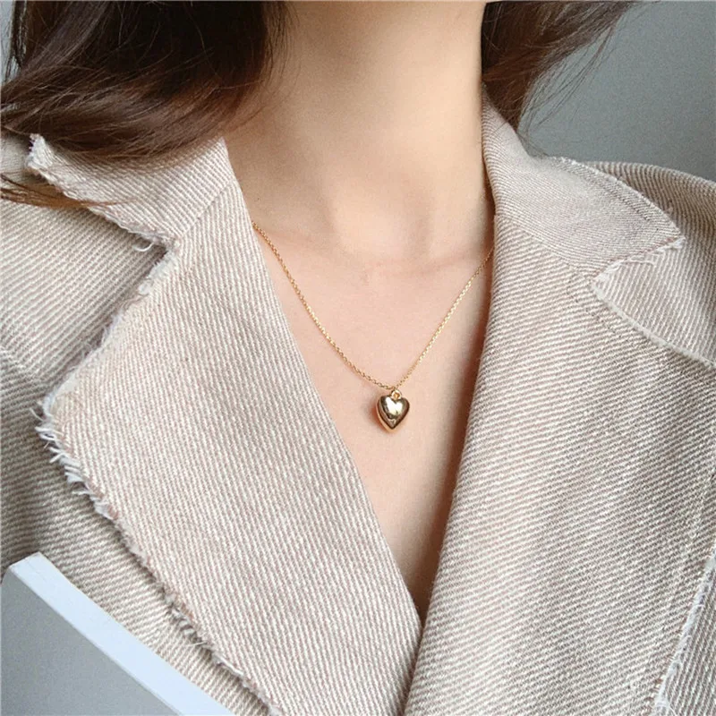

Simple Metal Heart Pendant Chain Necklace Beads Necklaces For Women Classic Pearl Initial Choker Necklaces for Women Jewelry Hot