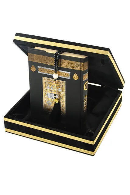 WONDERFUL Mother's Day Gift Religious Gift Special Stylish Velvet Boxed Kaaba Pattern Quran Pearl Rosary Set