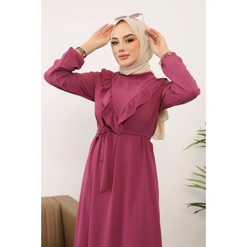 V Neck Frilly Ayrobin Sina Hijab Dress Trend Fashion Fast Delivery abaya muslim dress women kaftan open abaya long dress african