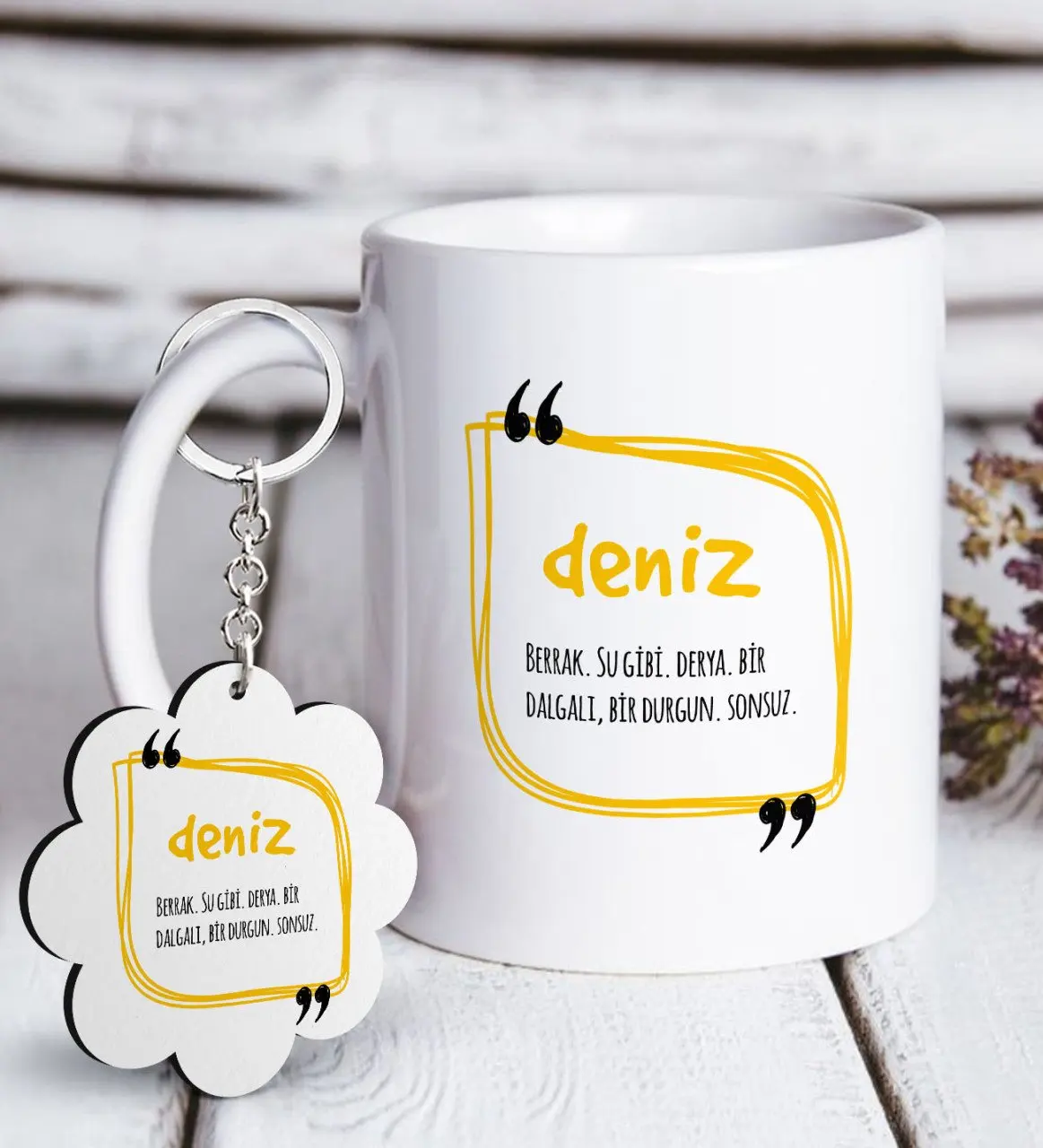 

Personalized Name Meaning White Mug and Keychain Gift Seti-6
