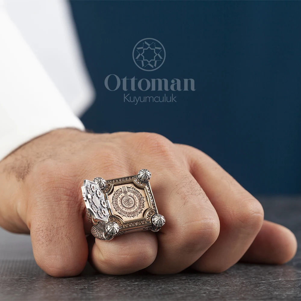 Representation of the Mosque 4 Minarets Men's Silver Ring Seljuk Star Silver Ring Color-Changing Sultan Stone Ring