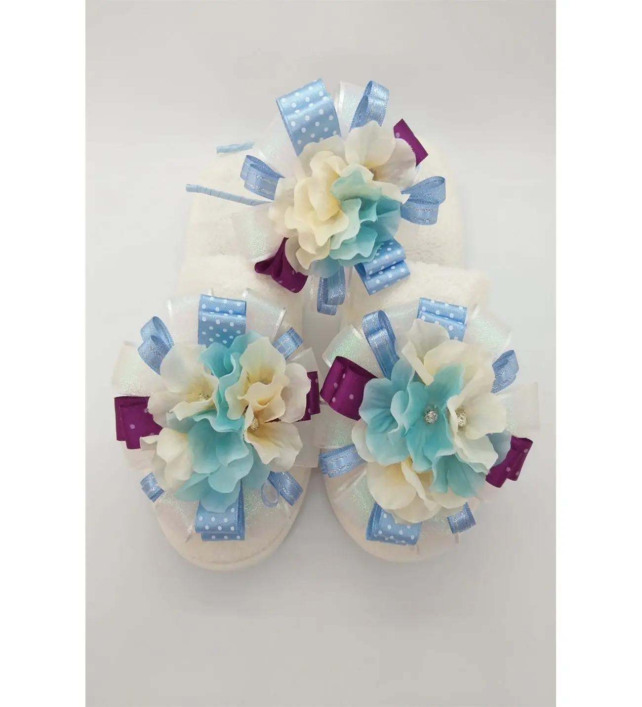 Postpartum set, Pearl, Hydrangea Blue Postpartum Slippers and Crown