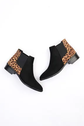 Женские ботинки черного цвета с леопардовым принтом | Обувь