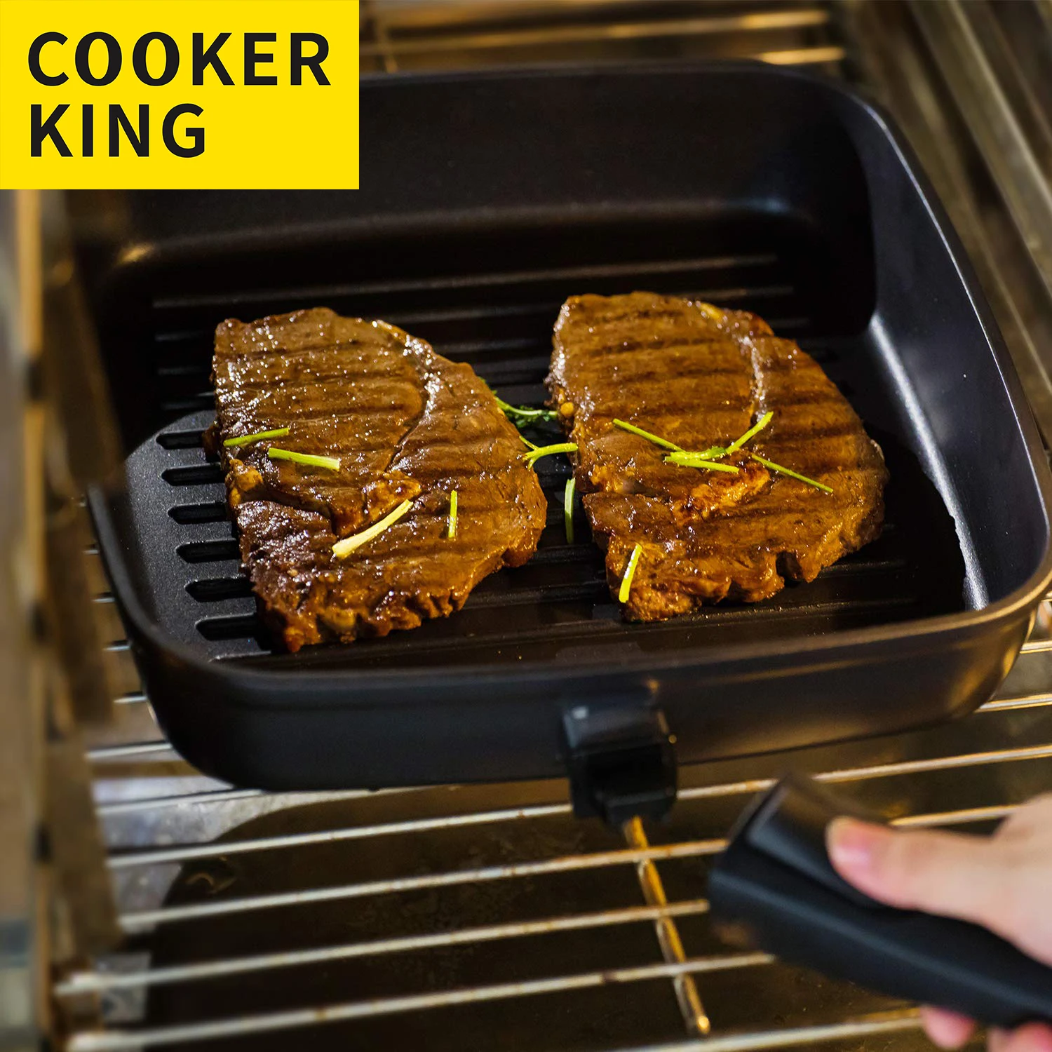

Антипригарная сковорода COOKER KING для стейка, сковорода для гриля со съемной ручкой, кухонная утварь, безопасная индукционная печь, 26 см