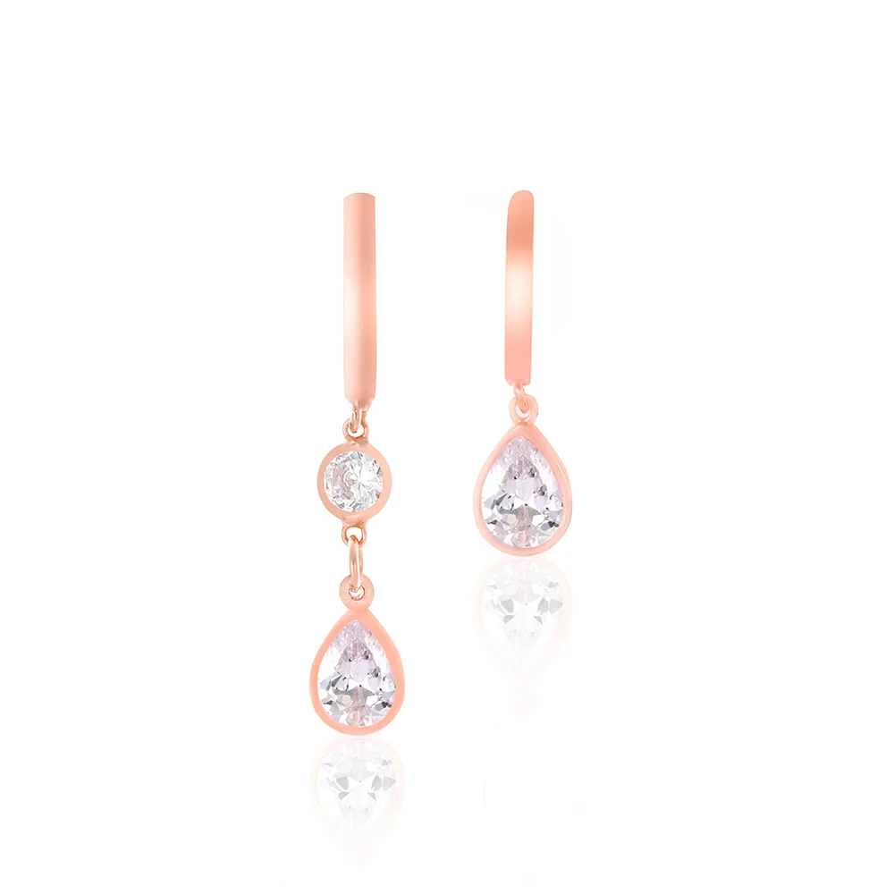 

Shiny Women's 925 Sterling Silver Jewelry Rose Gold Plated Earrings 925 with Zircon